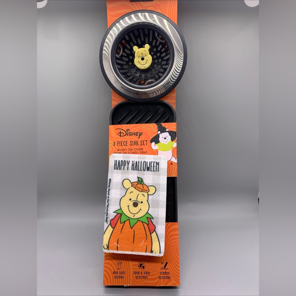Disney Winnie the Pooh Halloween 3 Piece Sink Set Sink Strainer Sponge & Tray